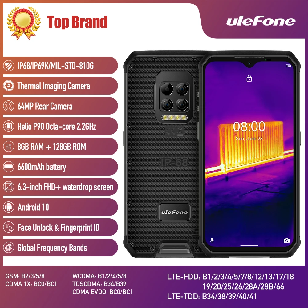 Ulefone Armor 9 Thermal Camera Rugged Phone Android 10 Helio P90 Octa-core 8GB+128GB Mobile Phone 6600mAh 64MP Camera Smartphone