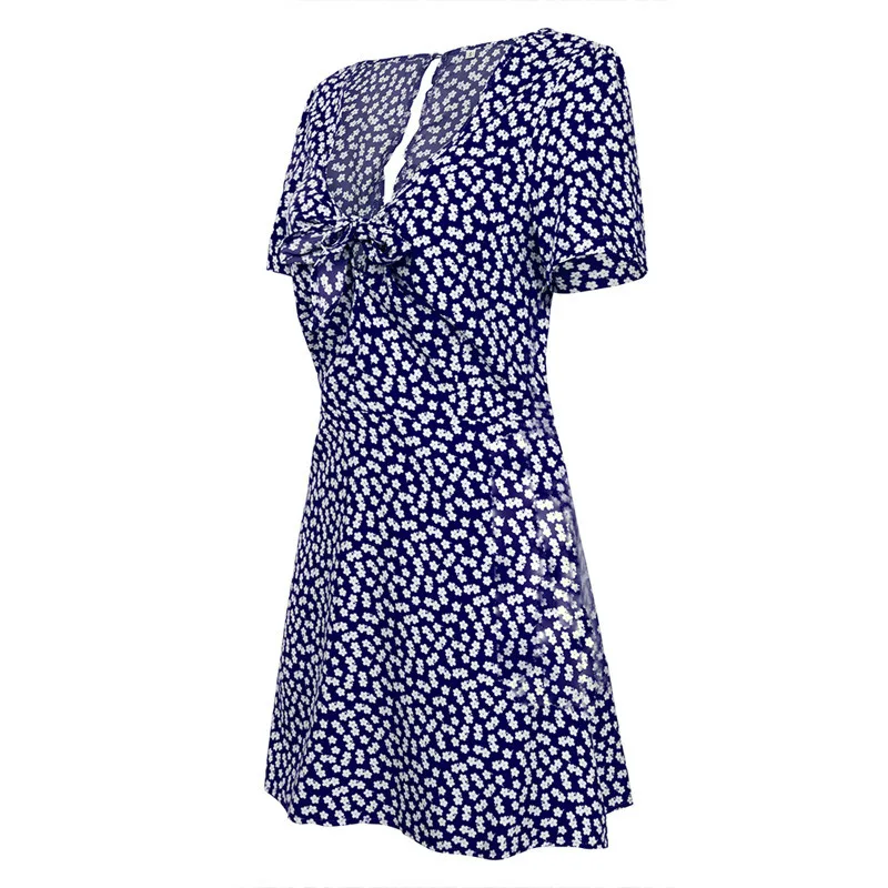 

New Fashion Women's Small Floral Print V-neck Short Sleeve Dress