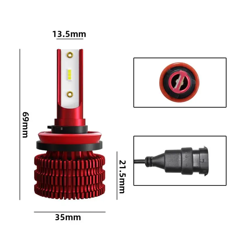 Red Ultra-light LED Car Headlight Bulbs Kit 72W 8000LM 6500K 12V 24V Auto Headlamp Fog Light Bulb For 2X H1/ H4/H7/H11/9005/9006