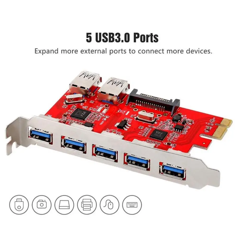 Компьютерная шина PCI-E 7-Порты USB 3 0 карты расширения адаптер 5 Внешний Порты и