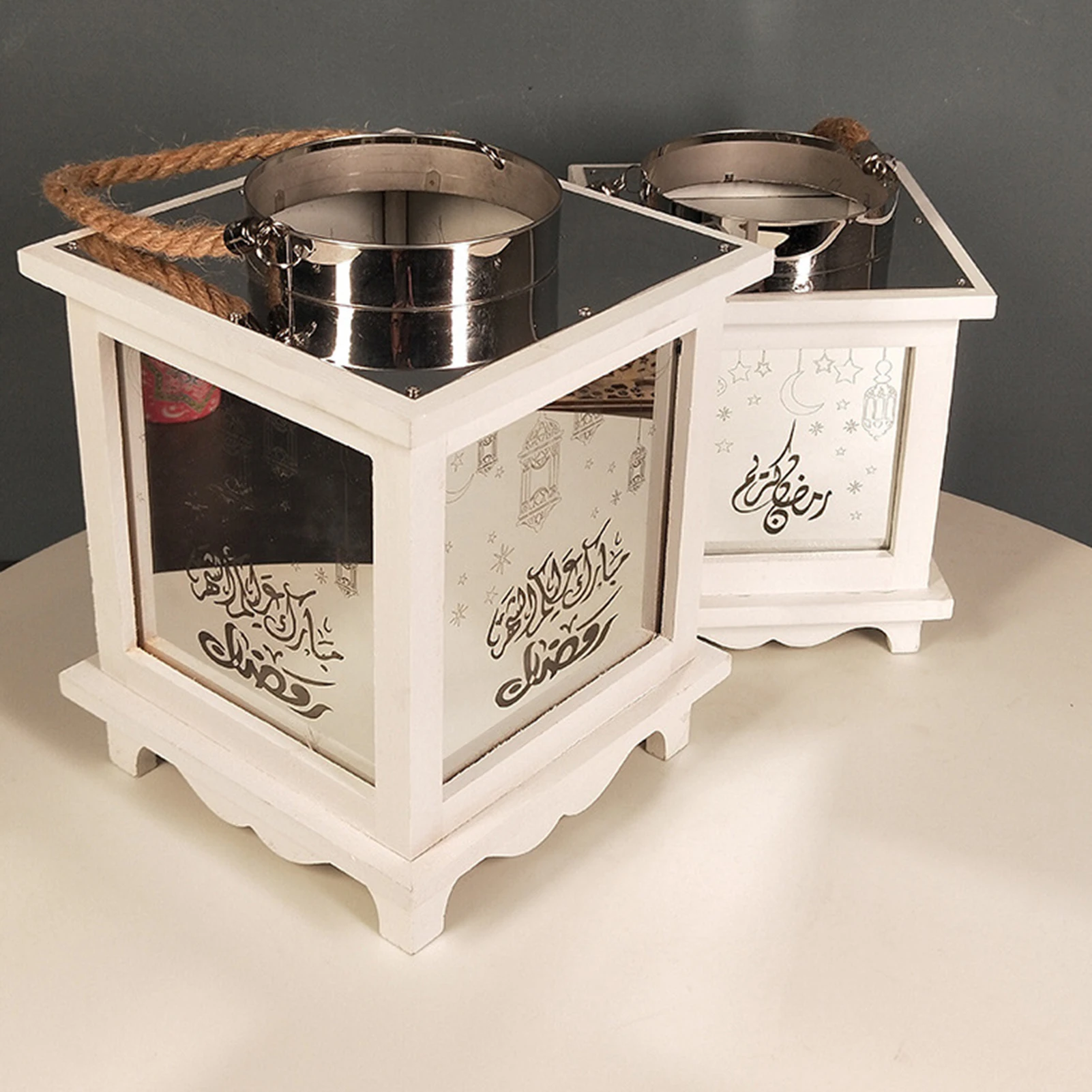 

Desktop Decoration Wooden Lantern Craft Decorative Festival Wind Lamp Warm Lights Lantern Ornaments For Eid Muslim Islam Ramadan