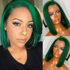 Прямые парики из натуральных волос Боб, зеленый цвет, парик фронта шнурка бразильский Реми, парик с застежкой шнурка для женщин, предварительно выщипанный парик шнурка T-образной формы