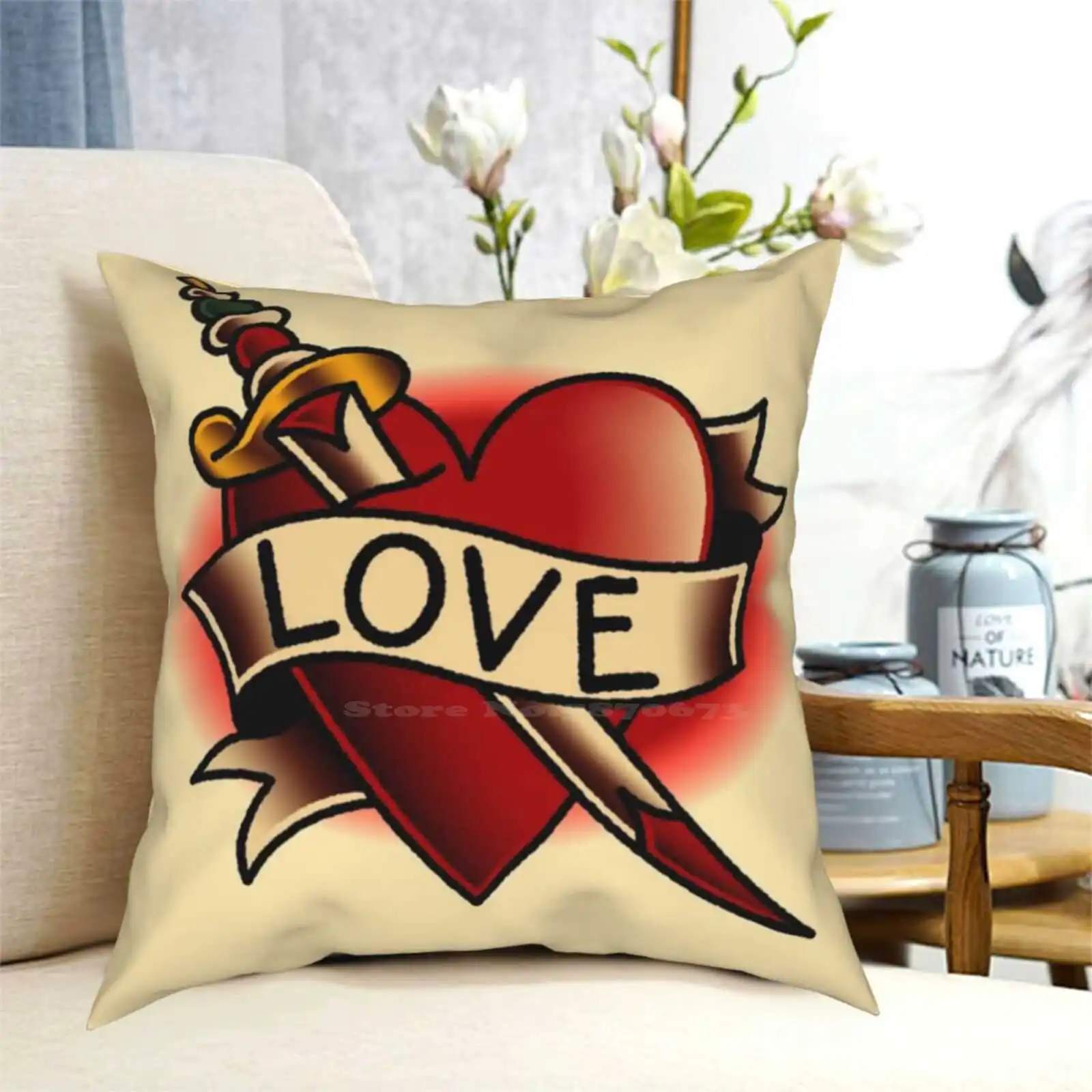 Наволочка с татуировкой в виде сердца для спальни и офиса |