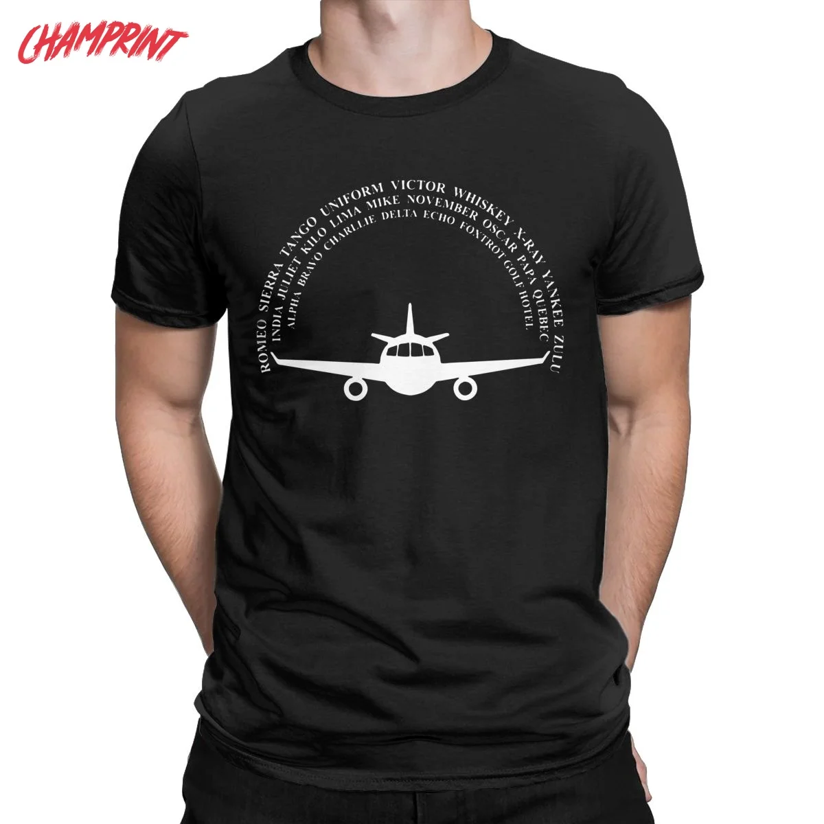 Men T-Shirt Phonetic Alphabet Airplane Pilot Fun Cotton Tee Shirt Short Sleeve T Shirts Crew Neck Clothing Summer | Мужская одежда