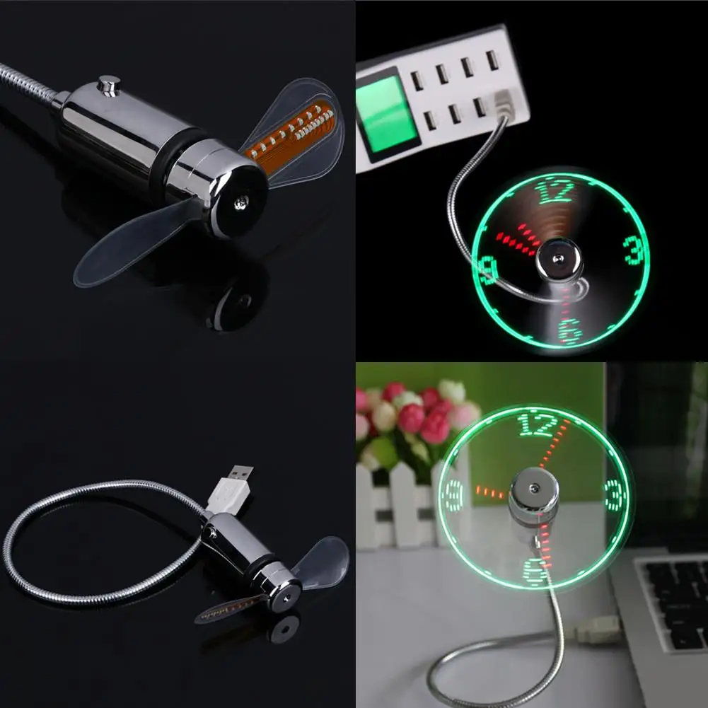 

USB Mini Flexible Time Clock Fan with LED Light Cool Gadget Adjustable Portable Desktop Clock Gadget Time Display Fan