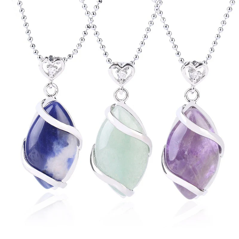

Hollow Vintage Opal Natural Pendant with Double-sided Polished Gem Stone Necklace Rose Quartz Amethyst Precious Stone Jewelry