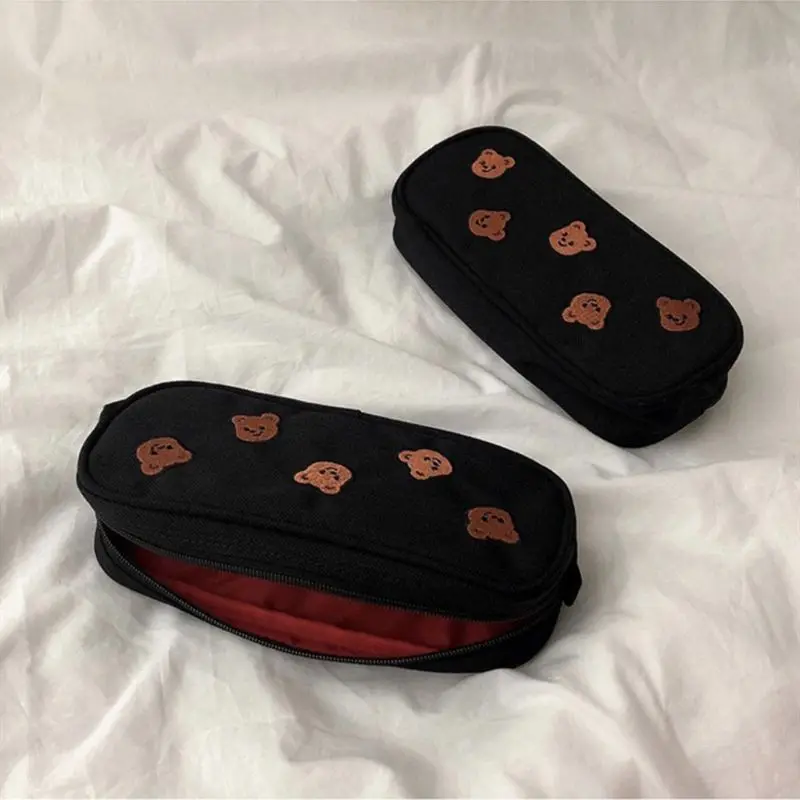 

Kawaii Bear Embroidery Canvas Pencil Bag Pen Case Kids Gift Cosmetic Stationery 24BB