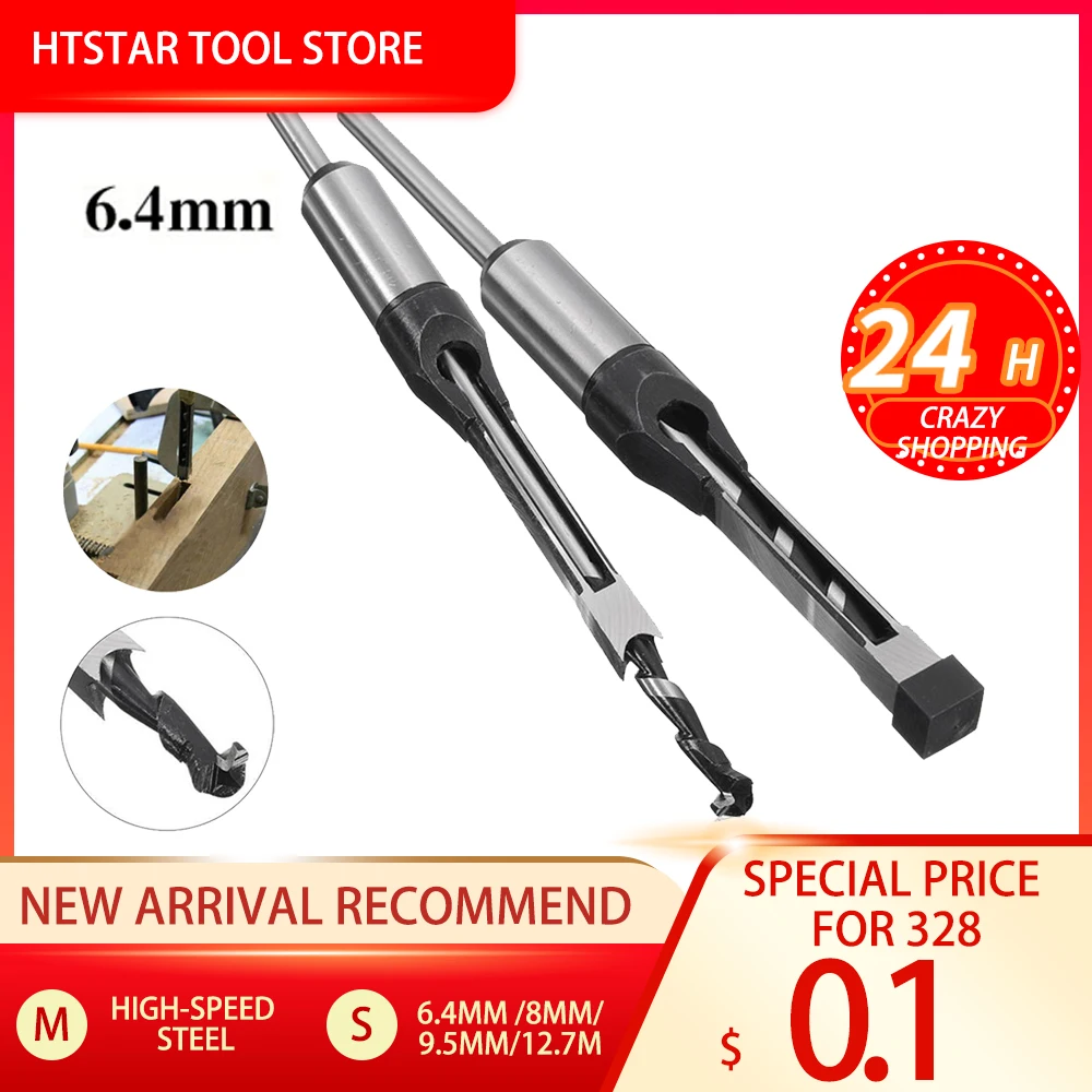

6.4mm Twist Drill Bits Woodworking Drill Tools Kit Set Square Auger Mortising Chisel Drill Set Square Hole Extended Saw