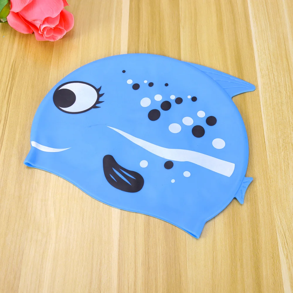

Lovely Elastic Cartoon Fish Design Swim Cap Kid's Silicone Swimming Cap for Boys and Girls )