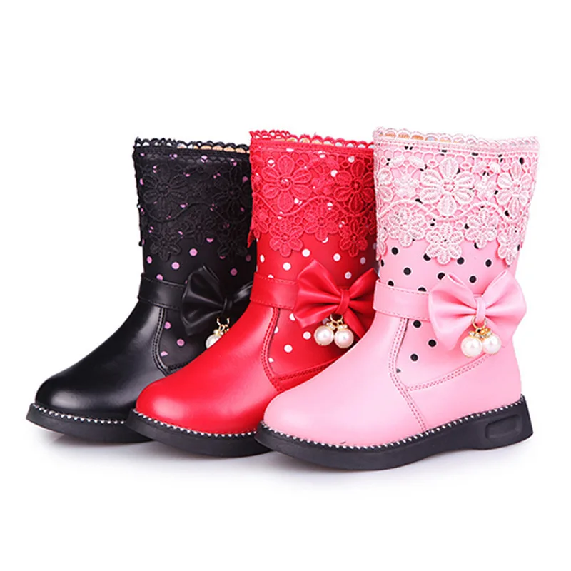

Winter Kids Boots Girls Shoes Solid Color Tassel Ball Long Boots Children Girls Snow Boots Plush Warm Cotton Shoes