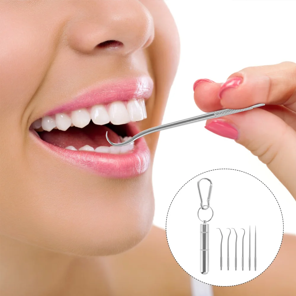

1 Set Portable Stainless Steel Toothpicks Miniature Care Hooks (Silver)