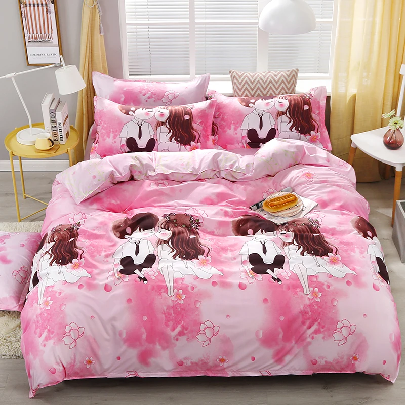 

Pink Valentine's Day Bedding Set Cute Duvet Cover Sheet Set With Pillowcase 3/4Pcs Kids Adults Bedclothes Twin Full Queen Size