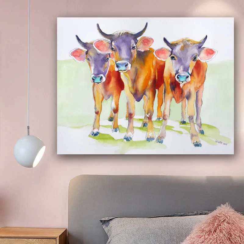 Настенная декоративная живопись красочные картины с мультяшными коровами для