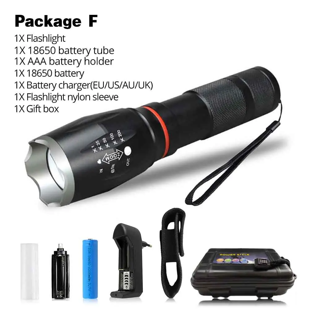 Package F Многофункциональный светодиодный фонарик Мощный T6 L2 водонепроницаемый фонарь с зумом COB дизайн фонарик хвост супер магнит дизайн кемпинг лампа - Испускаемый цвет: Package F