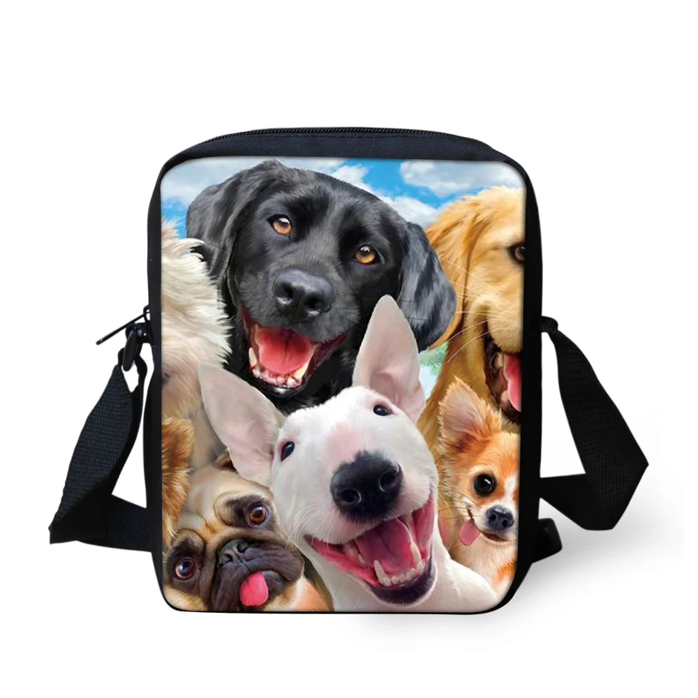 ELVISWORDS Kids Messenger Bags Cute Cat Dog Printing Lunch Bags for Boys Girls Casual Crossbody Shoulder Bags Mini Flap Funny - Color: QE263E