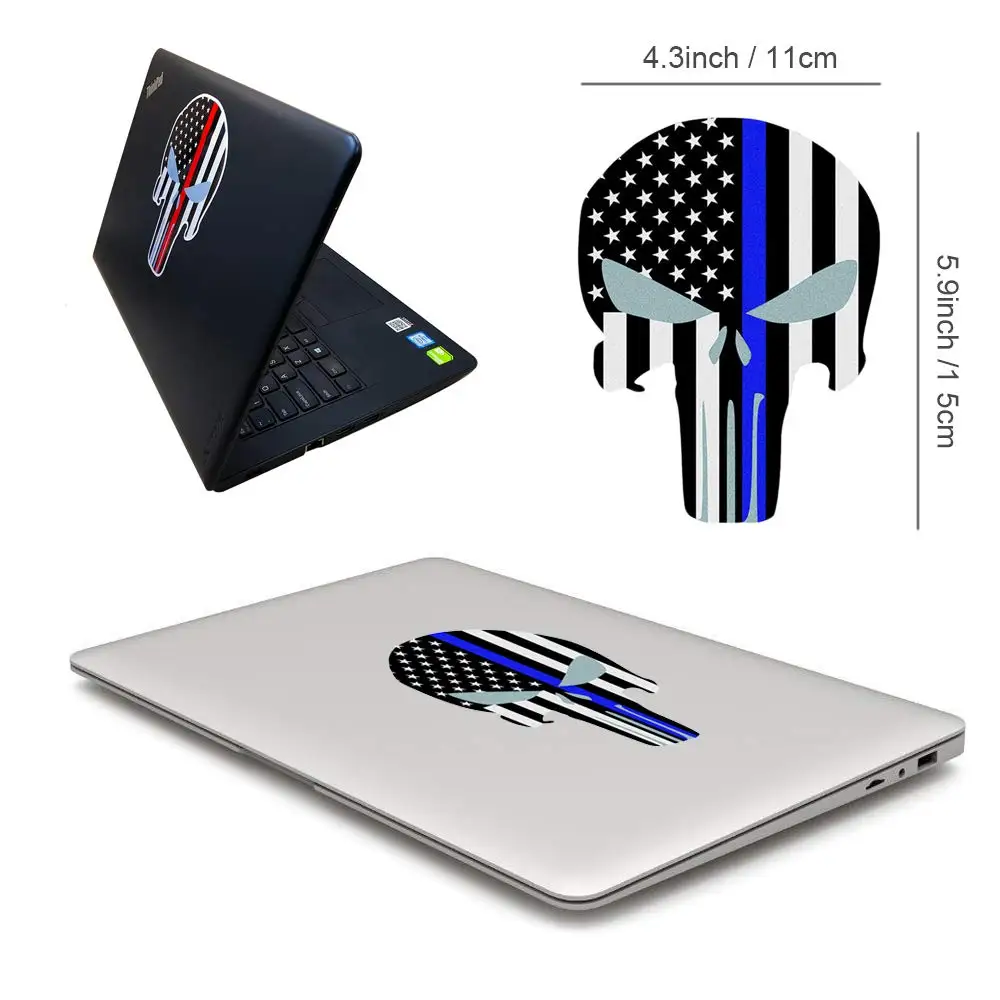 4*6 дюймов Автомобильный Стайлинг Каратель красная синяя линия Череп Наклейки под