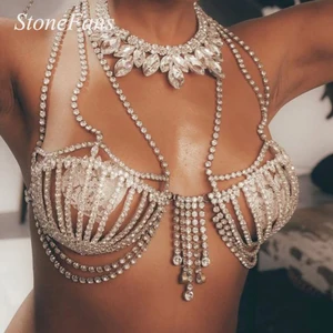 Stonefans New Sea Shell Bra Top Woman Crystal Lingerie Chain Apparel Stripper Outfit Dancewear Exoti