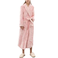 60hotwomen men winter soft solid color thick warm long bath robe home gown sleepwear