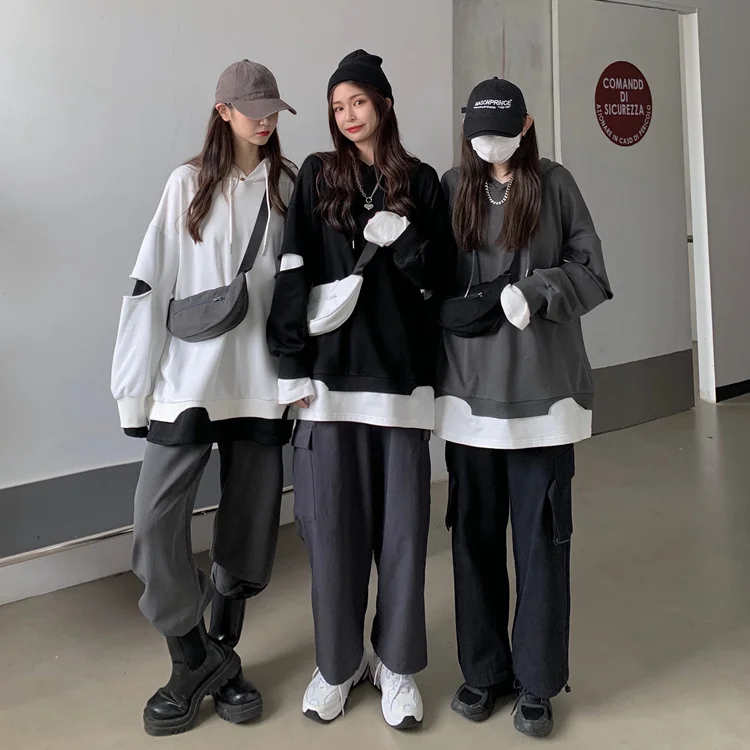 

Fake Two Pieces Spring Autumn Loose Casual Style Women's Clothing Streetwear Hoodies Pullovers Oversize Sweatshirt Female New