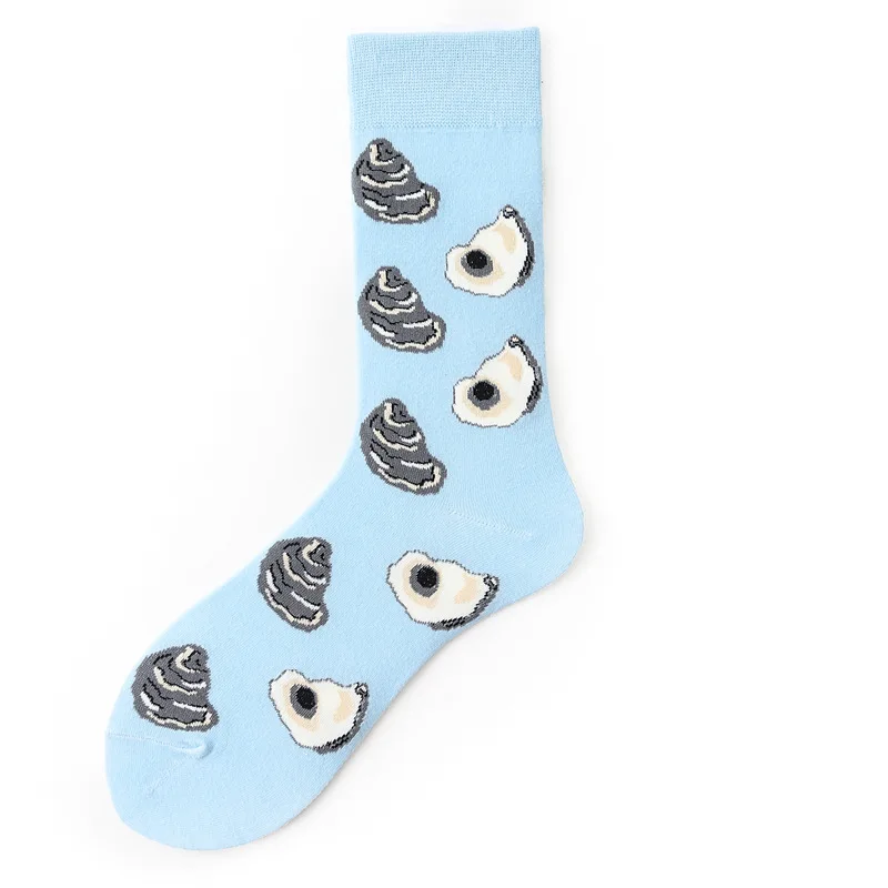 

New Personality Socks Funny Print Peanut Fish Fillet Seafood Series Cotton Socks Women Cartoon Couple Casual Long Socks Black