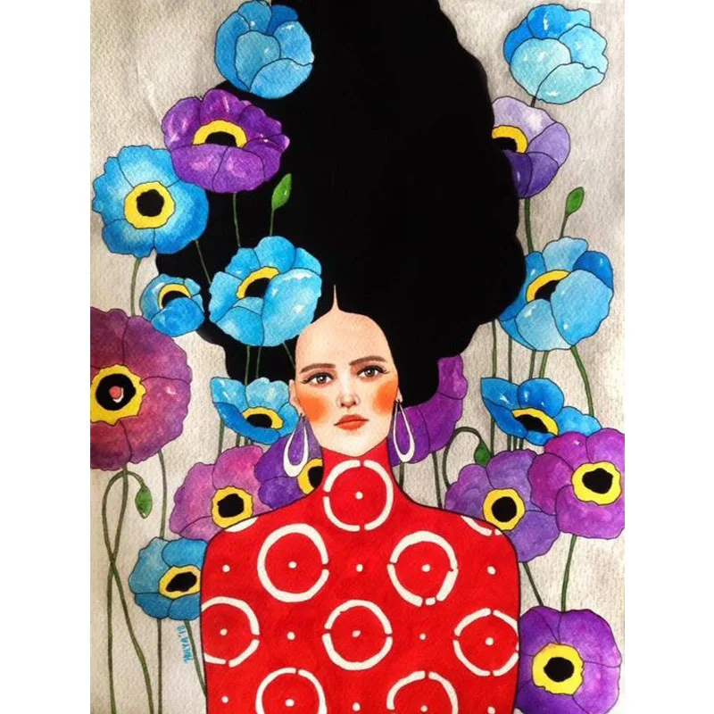 

Абстрактная картина на холсте "Цветы, девушка, птица"