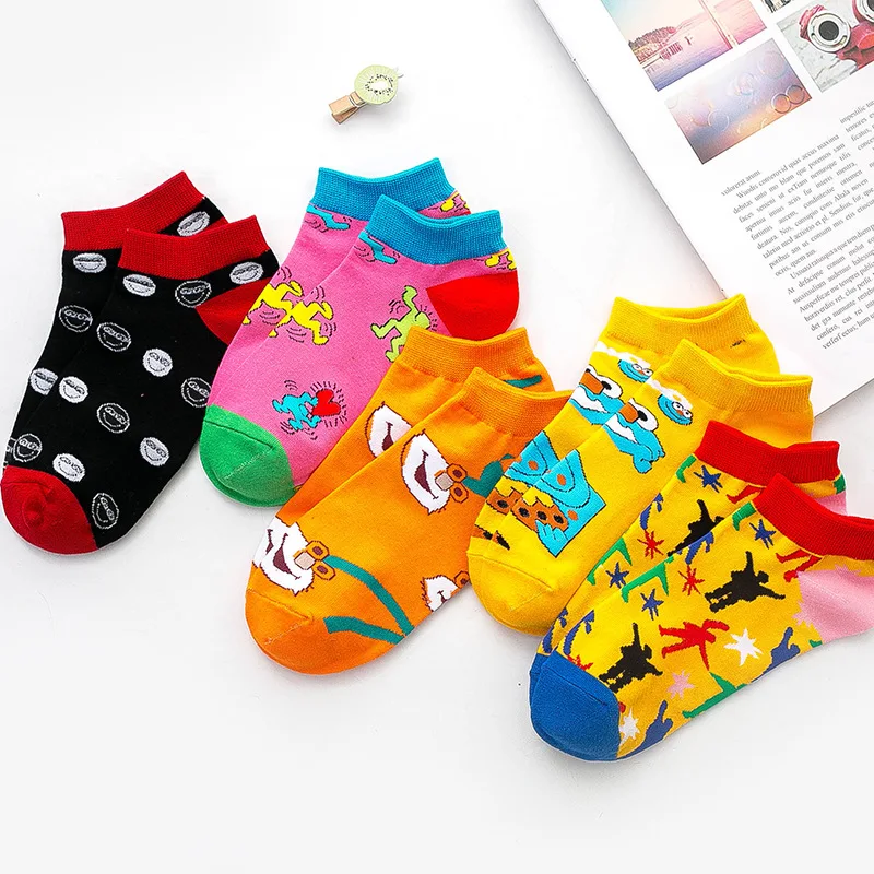 

5pairs Occident Colour Unisex Funny Socks Women with Cartoon Animals Kawaii Woman Socks for Spring Summer B0048
