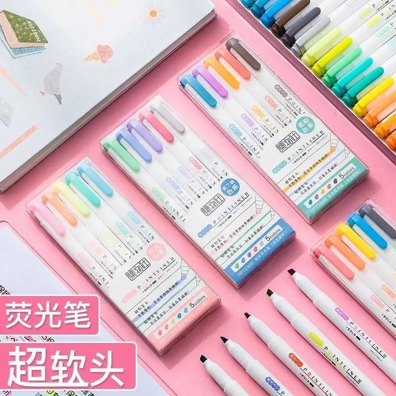 

Маркеры с двумя наконечниками, набор пастельных хайлайтеров 5 цветов для выделения, школьные принадлежности