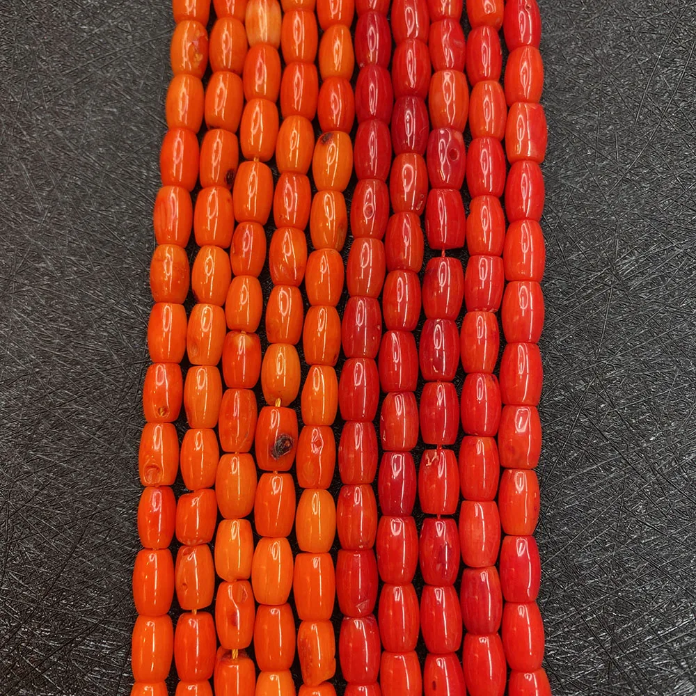 

1 strand red orange color artificial coral loose beads strand Barrel beads Rice shape handmade Necklace Bracelet 15 Inches 5x9mm