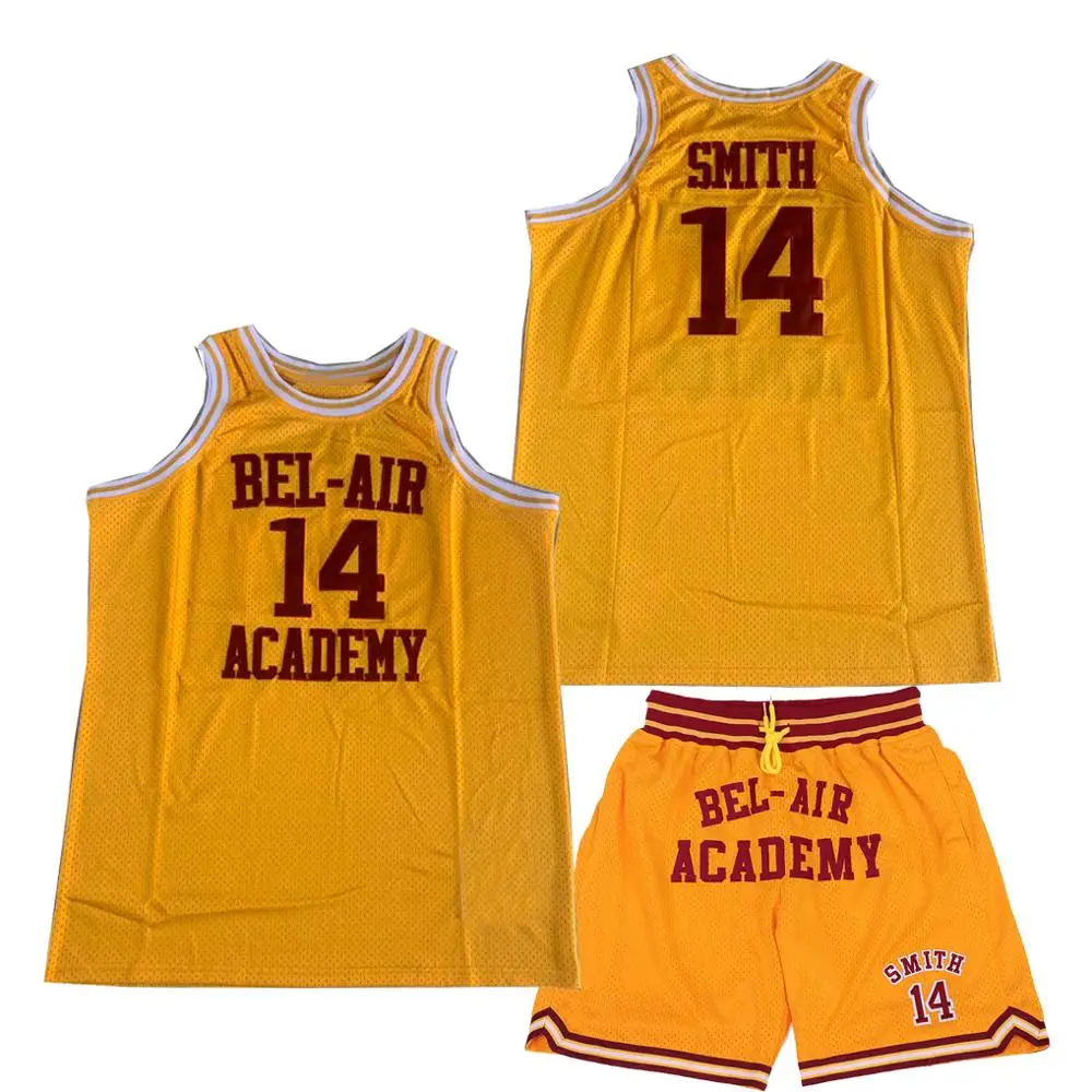 

Bg Basketball Jerseys Bel-air Academy 14 Smith Jersey Embroidery Sewing Outdoor Sportswear Pocket Shorts Movie Yellow Red New