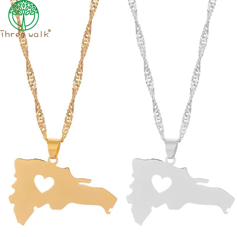 

Anniyo Dominican Map Pendant Necklaces Dominicans Country Map Jewelry Chain Patriotic Gift