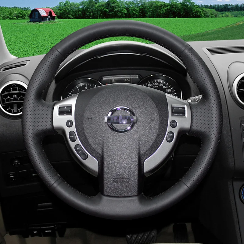 Черный DIY заказной ручной сшитый искусственный кожаный чехол рулевого колеса