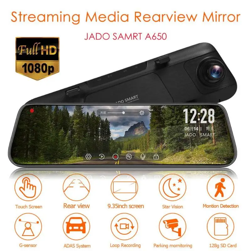 JADO A650 поток медиа ADAS зеркало заднего вида DVR Dashcam камера 9 35 &quotips сенсорный экран Full