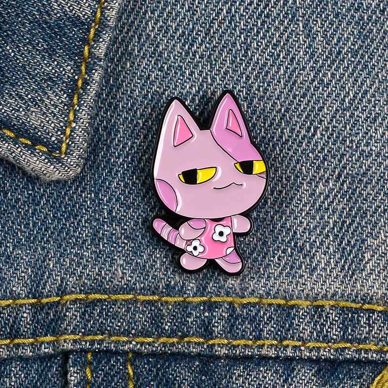 

Bob Enamel Pin Cute Pink Purple Cat Kitty Game Jewelry brooches animal Lapel Pins for fans gift
