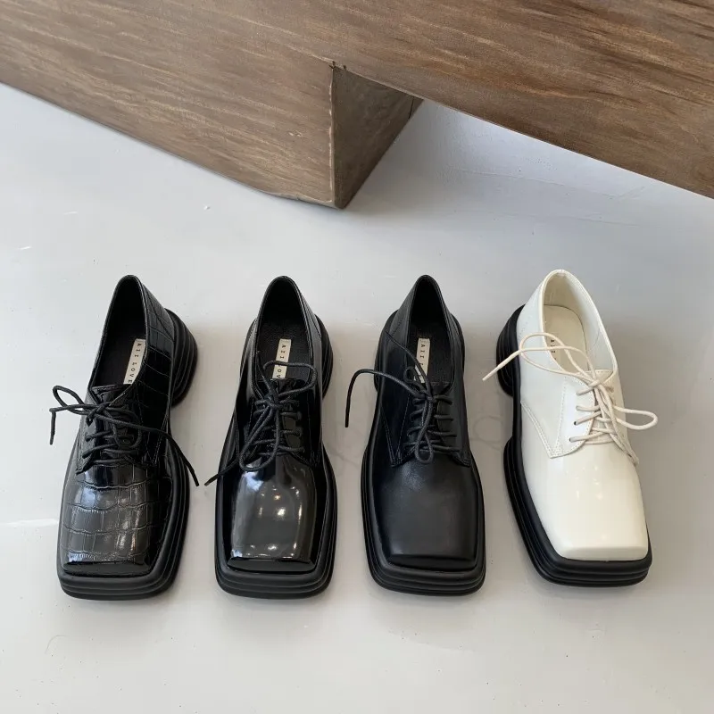 

Кроссовки женские в британском стиле, повседневная обувь, оксфорды, платформа, плоская подошва, квадратный носок, модная Осенняя кожаная об...