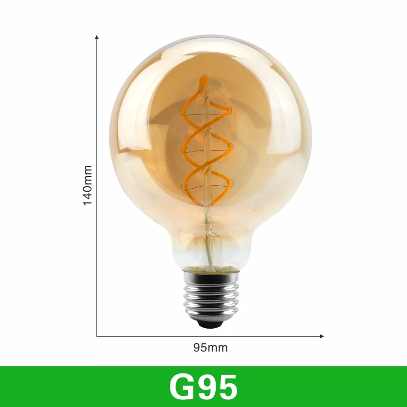 T45 ST64 G80 G95 G125 T225 Spiral Light LED Filament Bulb 4W 2200K Retro Vintage Lamps Decorative Lighting Dimmable Edison Lamp - Испускаемый цвет: G95