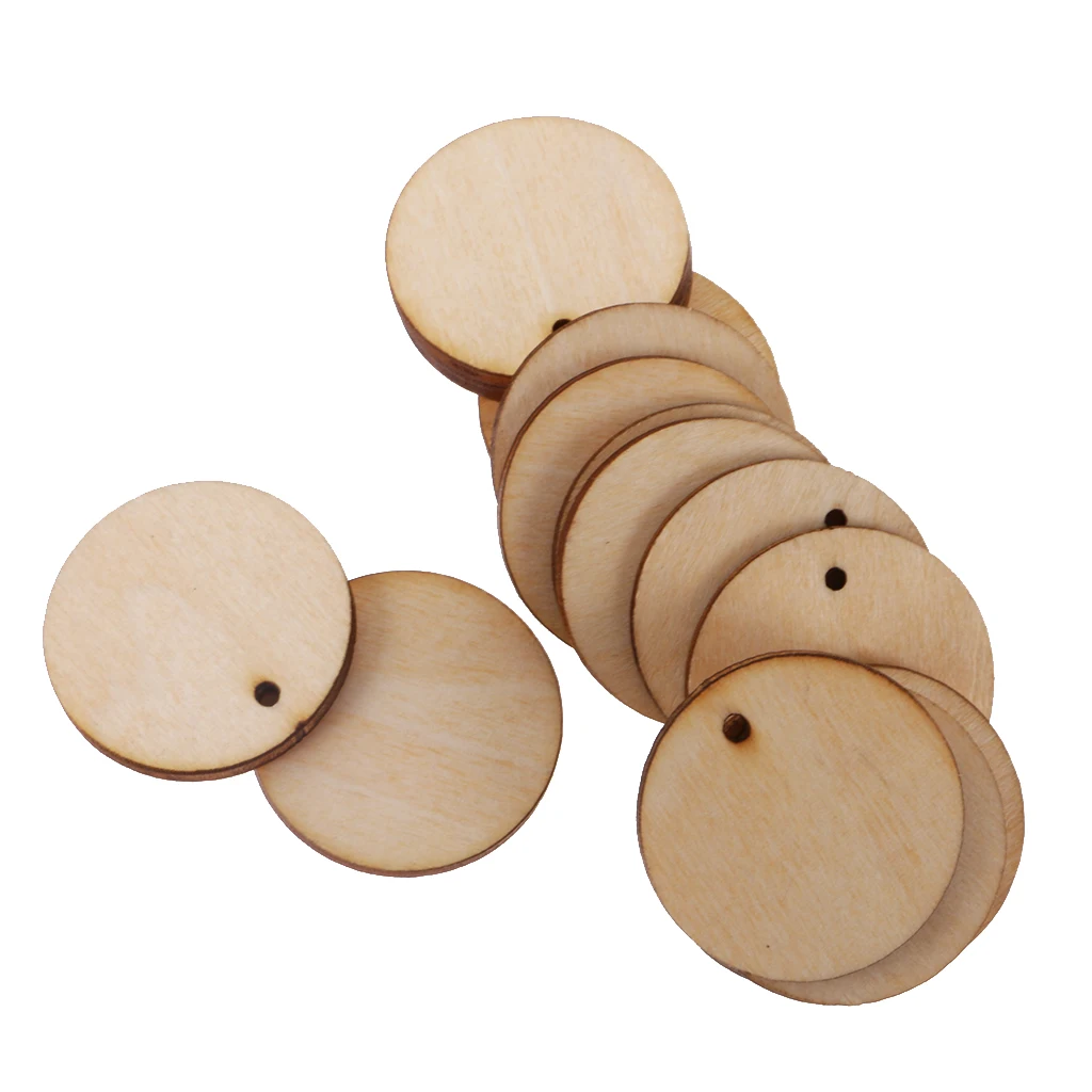 

Round Unfinished Wood Pieces Slice With Hole For Art DIY Crafts