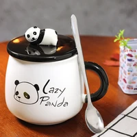cartoon panda ceramic coffee mug with spoon lid home breakfast milk drink cup drinking jug high temperature resistance