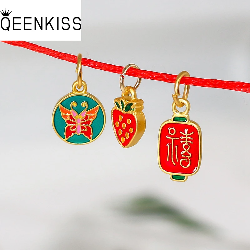 

QEENKISS AC9109 2021Fine DIY Jewelry Making Accessories Findings Fittings Bracelet Necklace Strawberry Butterfly Pendant Charm