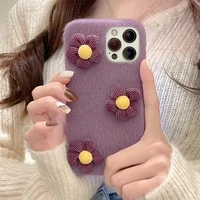 for iphone13 12 11 pro max x xr xs 7 8 plus mobile phone case knitted flower pattern winter warm plush protective cover