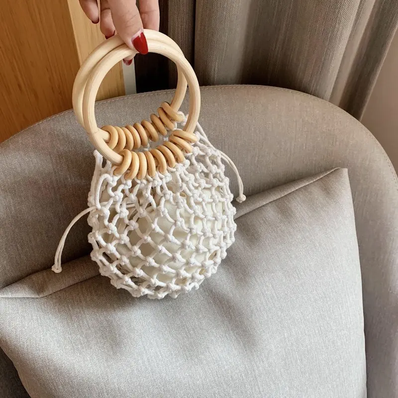 

Woven Tote Bag Drawstring Beach Bag Wild Woven Korean Net Bag Bag Hollow Woven Female Bag