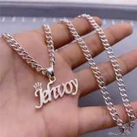 custom personalized name necklace stainless steel women crown nameplate pendant choker necklace jewelry cuban chain friend gift