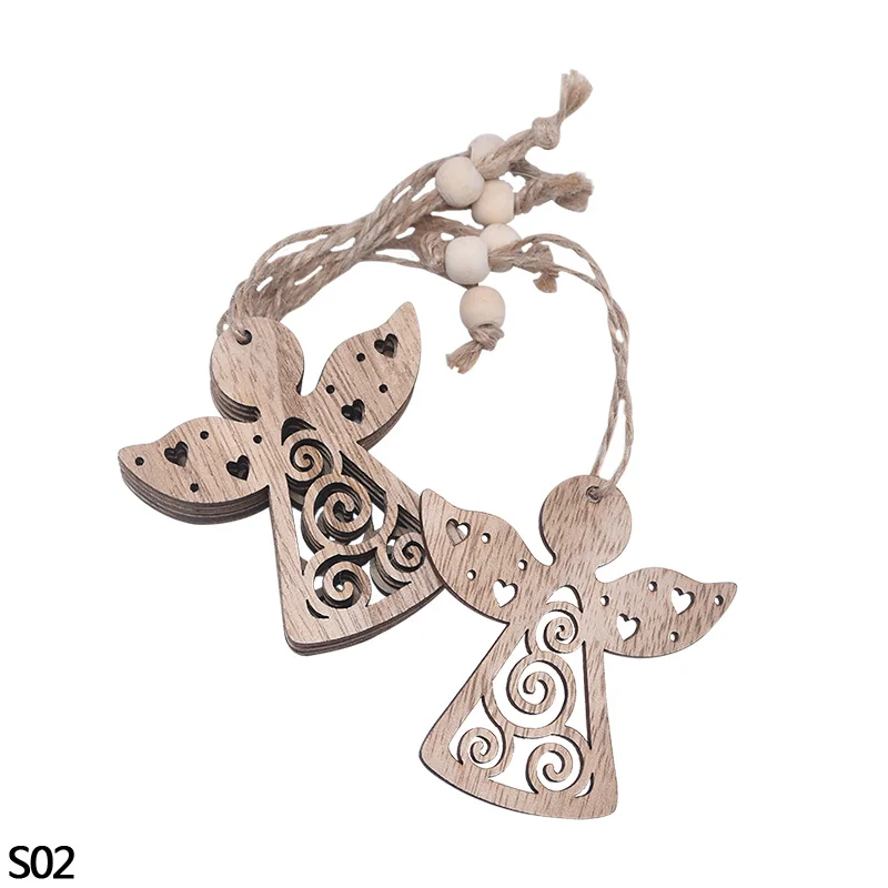 3/6pcs Christmas Wooden Pendant Wooden Hollow Snowflake Christmas Tree Hanging Decor For New Year Xmas Party Ornaments Kids Gift - Цвет: 3pcs S02