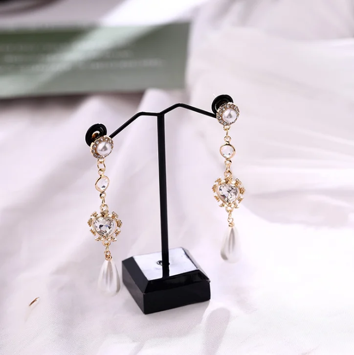 Хрустальные Классические Женские Висячие серьги с жемчугом в форме сердца