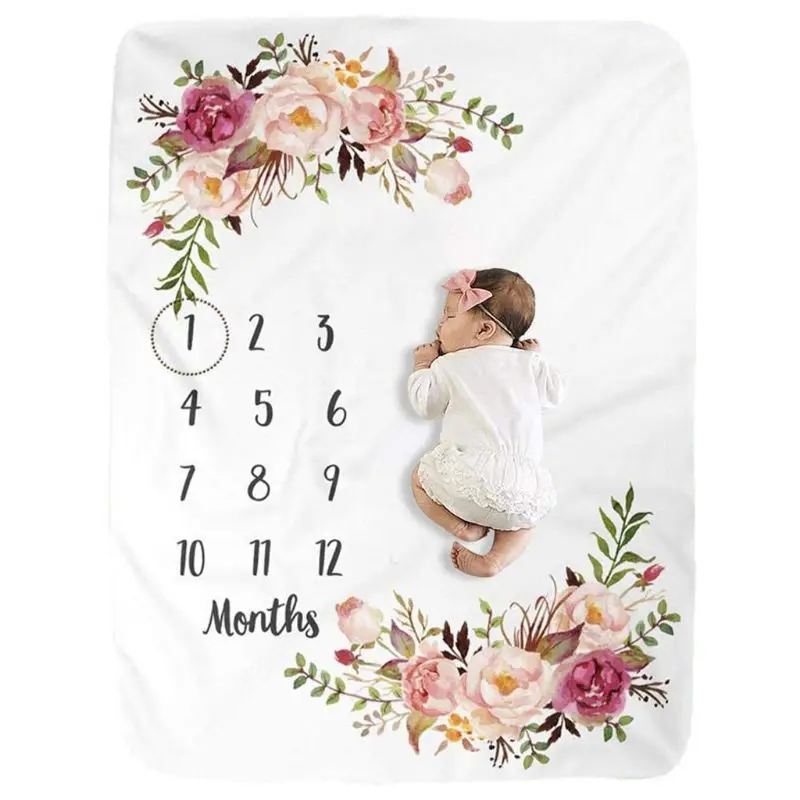 2022 Baby Milestone Blanket Flannel Newborn Photo Prop Backdrop with Monthly Growth Chart for Girl and Boy