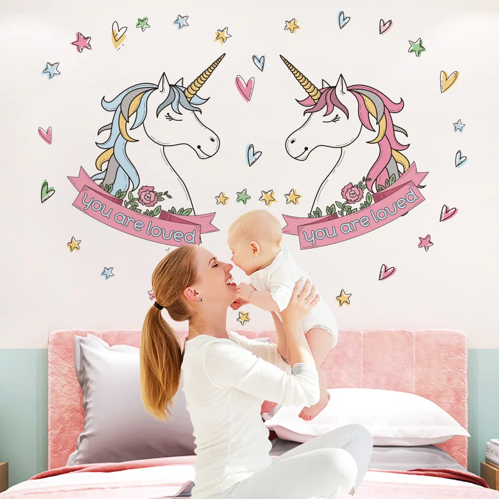 Милые Мультяшные наклейки на стену с единорогом животными романтичные в стиле