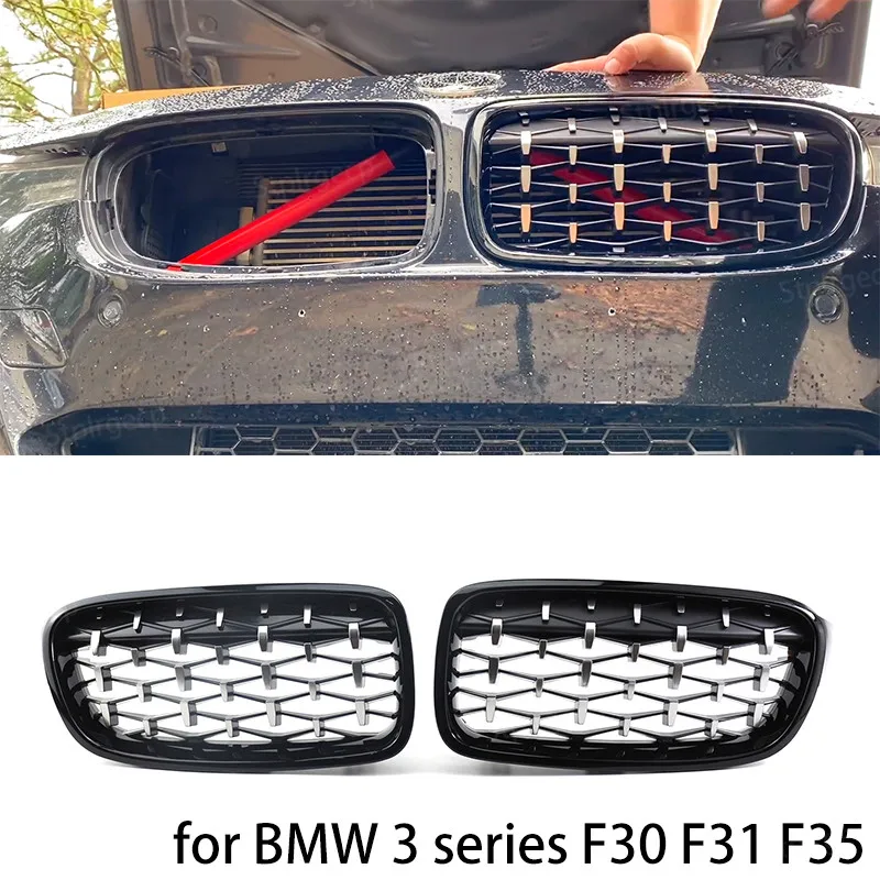 

Chrome Diamond Glossy Black Front Hood Kidney Grille Grill ABS for BMW 3 series F30 F31 F35 2011-19 Front Bumper Grille