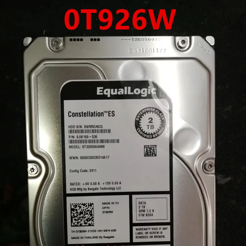 

Original New HDD For Dell 2TB 3.5" SAS 64MB 7200RPM For Internal HDD For Server HDD For ST32000644NS 0T926W T926W