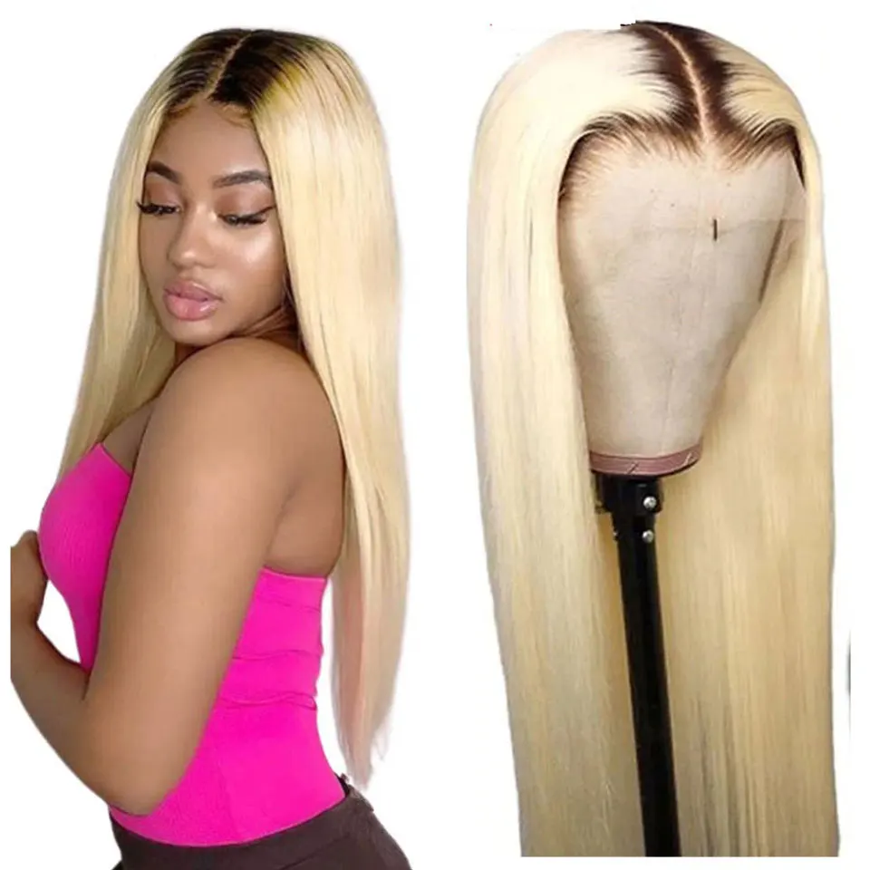 

150% Density 1B 613 Blonde Ombre Color Brazilian Straight Wig Pre Plucked Glueless Lace Front Human Hair Wigs For Black Women