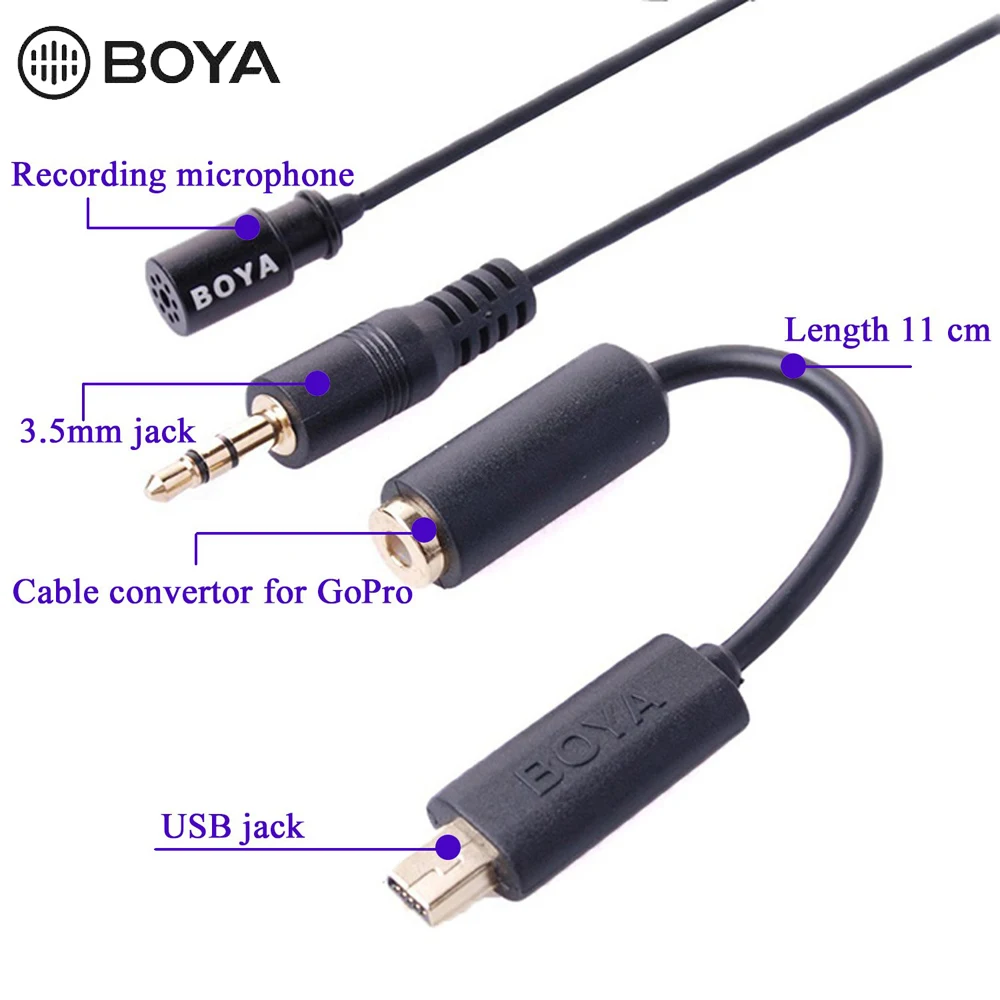 BOYA BY LM20 Pro 3 5 мм Клип Спорт Externe Microfoon всенаправленный зажим микрофон мини USB Voor GoPro