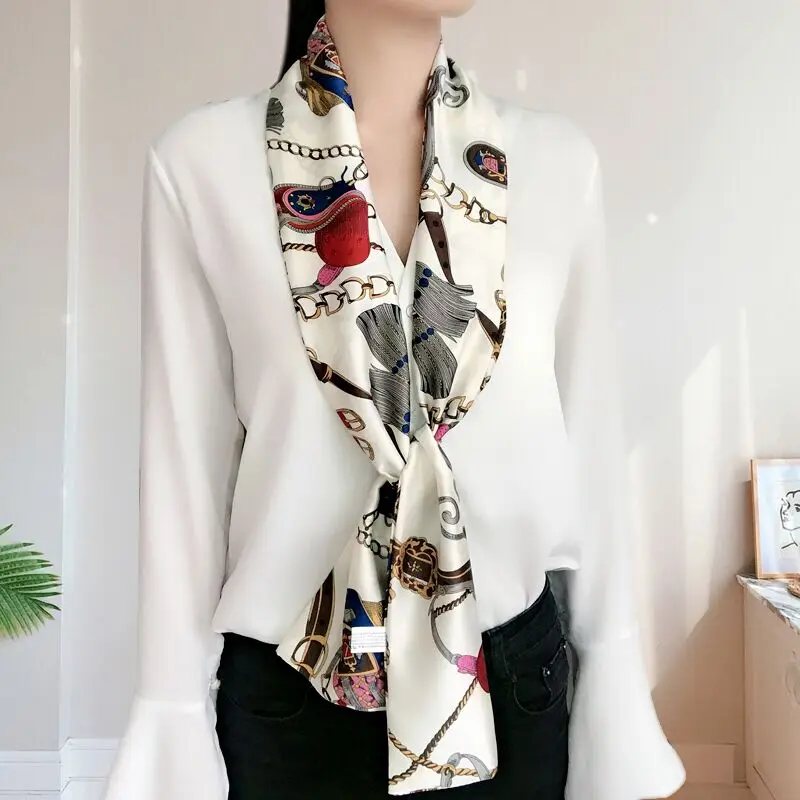 Лидер продаж Модный женский атласный шелковый шарф с цветочным принтом шикарные